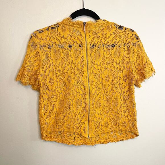 Zara Trafaluc Yellow Lace Short Sleeve Top Size M - Picture 5 of 6